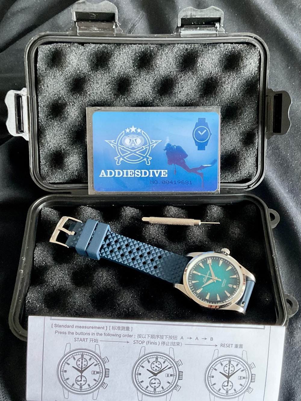 Full Set NIB Automatic Addiesdive Watch Textured Radiant Teal Dial - Picture 8 of 16